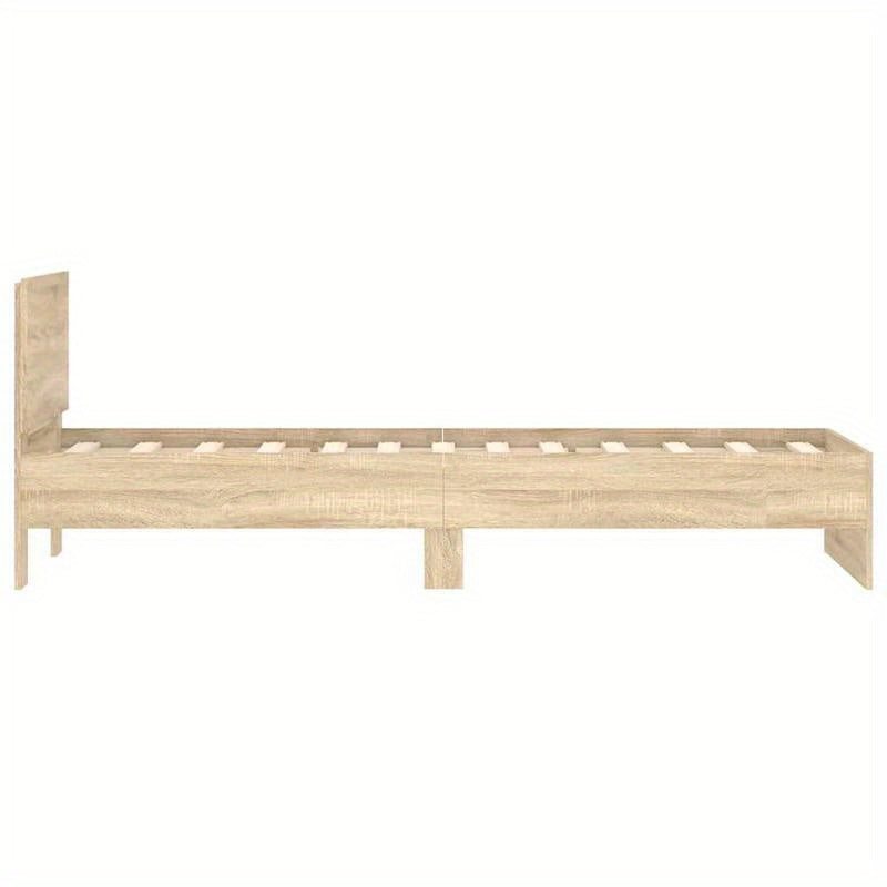 Bedframe – Eenpersoonsbed – Slaapbank – Kinderbed – Eenpersoonsbedframe – Sonoma Eiken – Hoofdbord – 90x200 cm – Hout & Metaal – Stevig & Stijlvol
