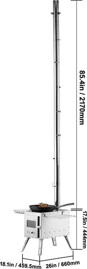 Houtkachel - Roestvrij - Campingtent - Draagbare Houtkachel - Met Schoorsteenpijp - Hittebestendige handschoenen - Openhaard - Vakantie - Buiten koken