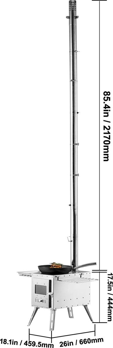 Houtkachel - Roestvrij - Campingtent - Draagbare Houtkachel - Met Schoorsteenpijp - Hittebestendige handschoenen - Openhaard - Vakantie - Buiten koken