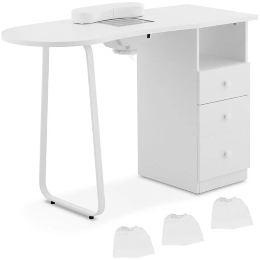 Cosmetic Manicure Desk with Dust Absorber, 120 x 45 cm - White - QUORE