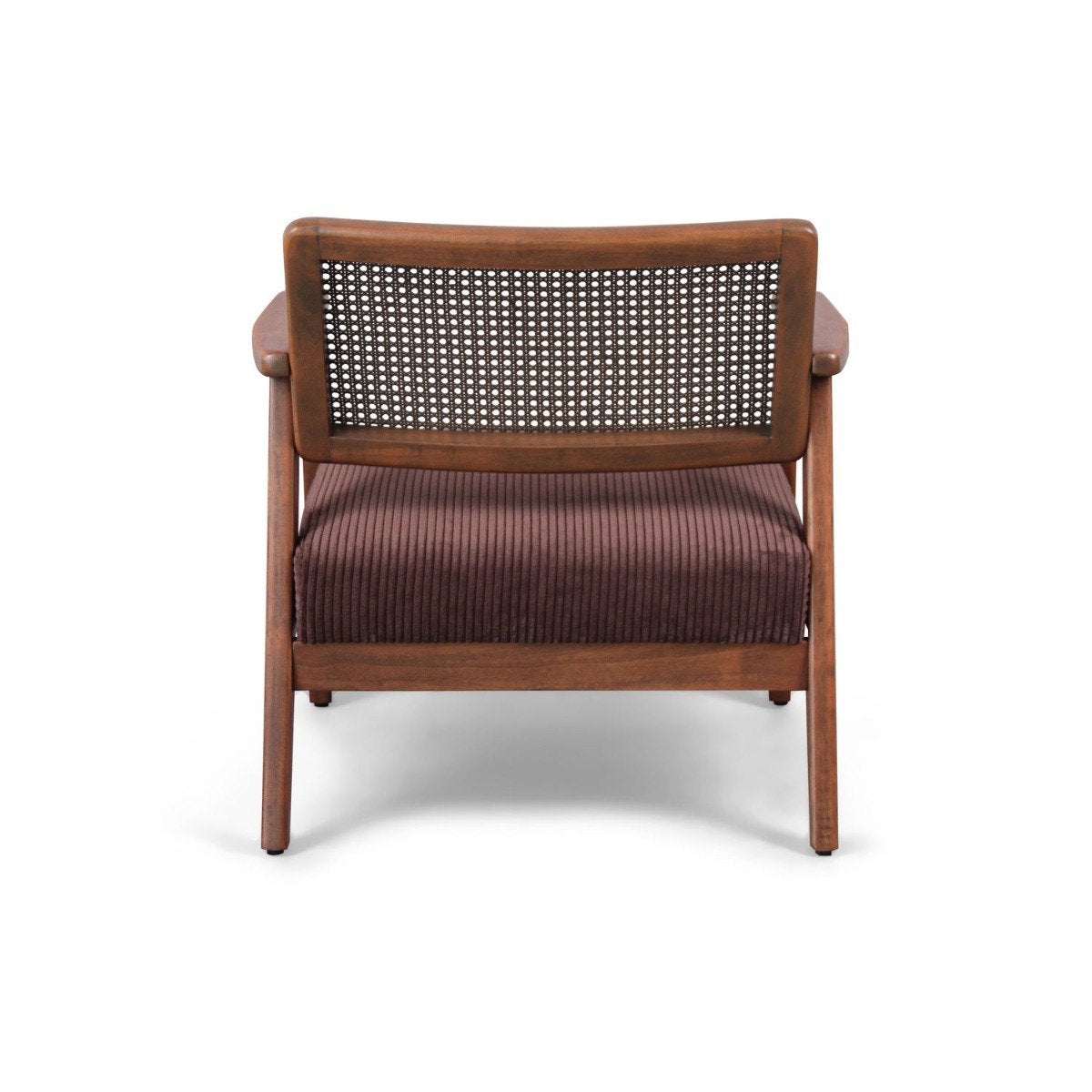 Stoel – Fauteuil – Zithoekstoel – Leunstoel – Retrostoel – Massief Parawood Hout – Polyrattan Inleg – Geribd Velvet Zitkussen
