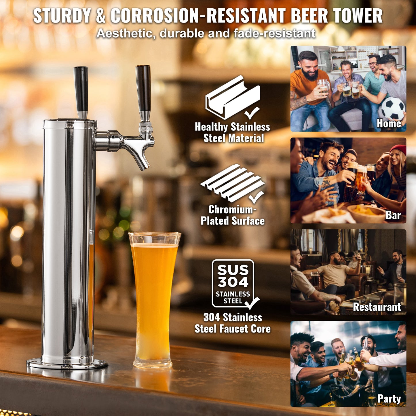 Dubbele Bierkraan – Bierdispensers – Bierkraan Set – Kegerator Tap – Tapinstallatie – RVS 304 Staal – Dual Gauge Drukregelaar