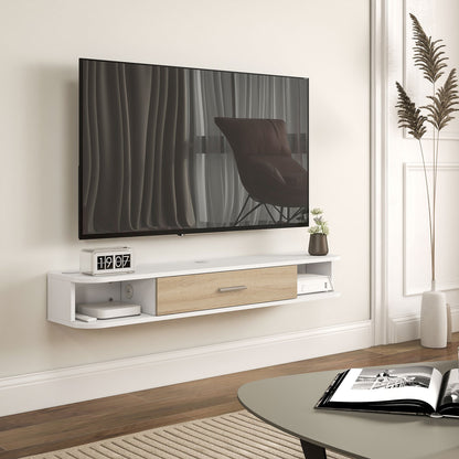 TV Meubel Wandmontage – TV Plank – Wandrek – TV Kast – Opbergmeubel – Wit – Voor TV Tot 50 Inch – Melamine Spaanplaat – Kabeldoorvoer
