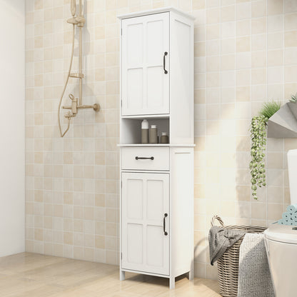 Modern Wit Vloerkastje – Vloerkast – Badkamerkast – Opbergkast – Dubbele Deuren – Bamboe Materiaal – 165x40x30 cm – Eenvoudige Montage – Duurzaam