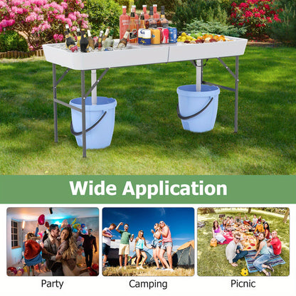 Koeltafel – Ijstafel – Picknicktafel – Barbecue tafel – Opvouwbare tafel – Dubbele koelbakken – Weerbestendig HDPE blad