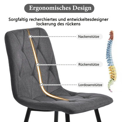 Eetkamerstoelen – Stoelen – Dinersets – Zithoeken – Stoelenset – Donkergrijs – Metalen Frame – Linnen Zitting – Ergonomisch Ontwerp – Stevige A-vormige Poten