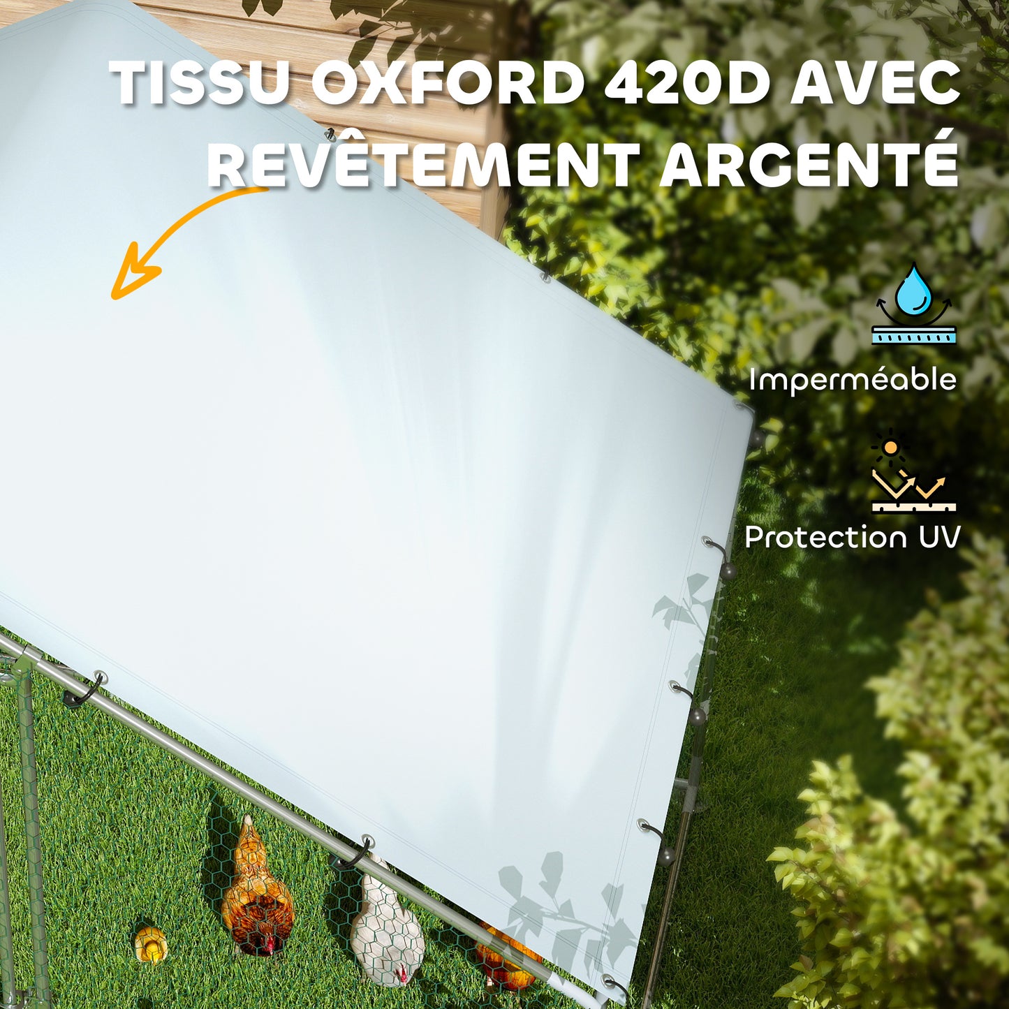 Kippenhok – Kippenren – Pluimveehok – Kippenverblijf – Kippennet – Ruim 5,1 m² – Gegalvaniseerd Staal met Waterdicht UV-bestendig Dak