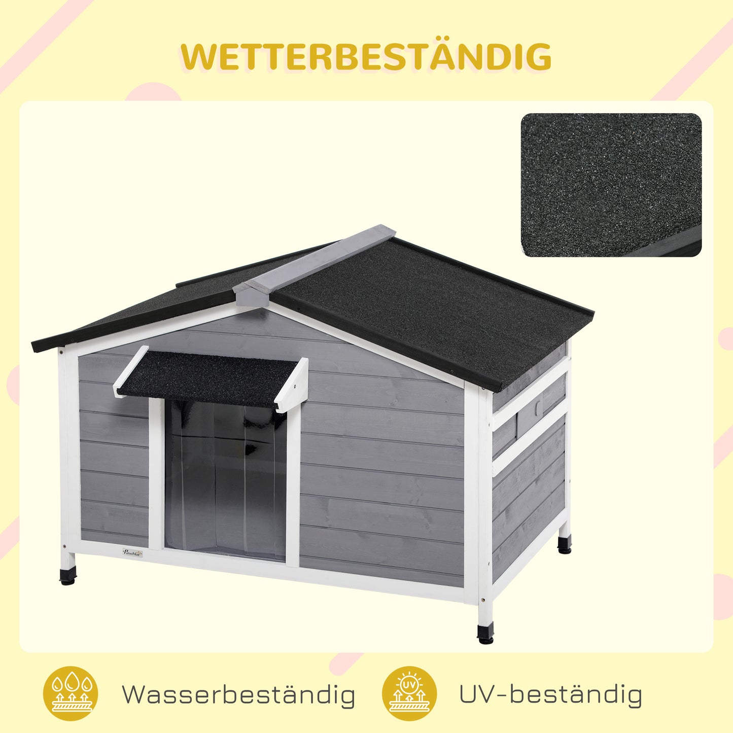 Hondenhok – Hondenhuis – Hondenbungalow – Hondenverblijf – Hondenhok Buiten – Massief Hout – Weerbestendig Met Asfalt Dak – Verwijderbare Vloer – 109x79x72 cm – Zwart Grijs Wit