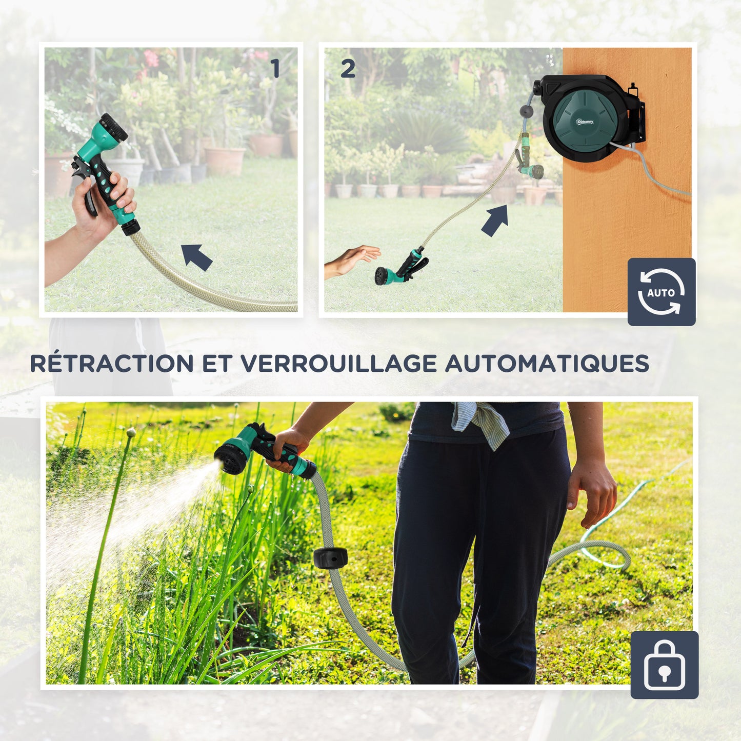 Tuinslanghaspel – Slanghaspel Muurbeugel – Tuinslangoproller – Waterslanghouder – Slangoproller – 30+2 Meter – 7 Waterstraalopties Met 180° Draaiïng