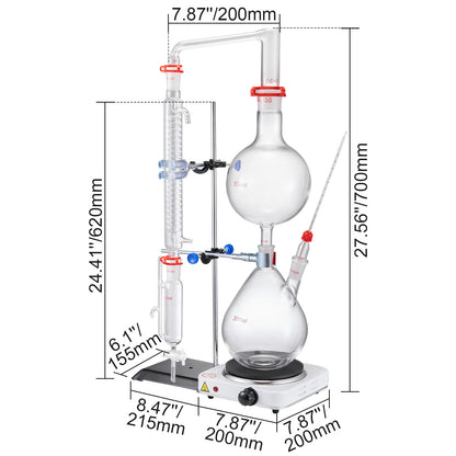 Essentiële Olie Distilleerketel – Destillatieset – Olie Extractieapparaat – Aroma Destillatie Kit – Borosilicaat Glas Set – 2000 ml Inhoud – 1000W Elektrische Verwarmingsplaat