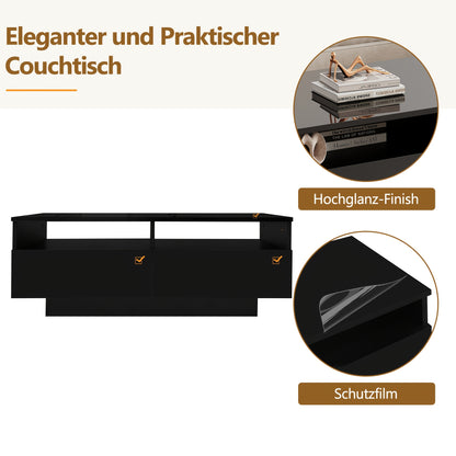 Salontafel – Koffietafel – Bijzettafel – Woonkamertafel – Opbergtafel – Modern Hoogglans Zwart – 2 Lades – Duurzaam Niet-Houten Materiaal