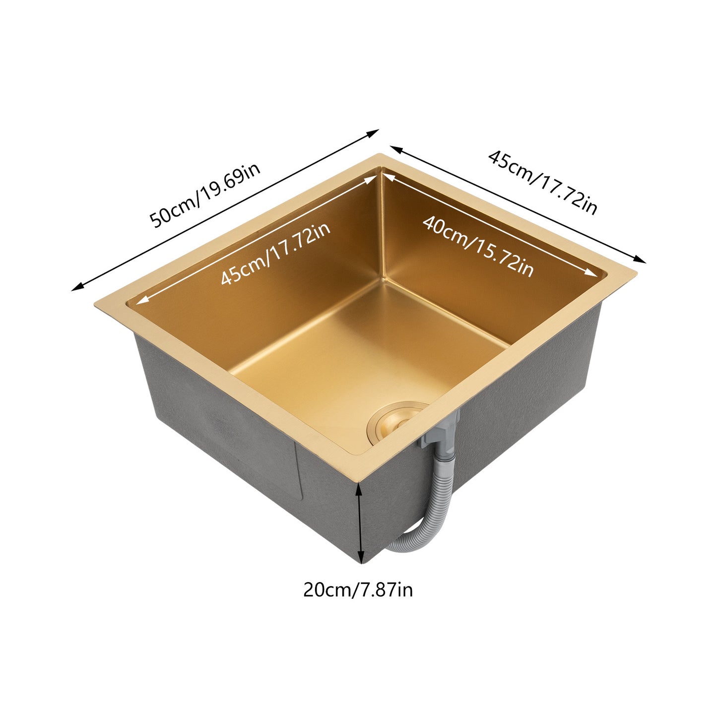 Keukenspoelbak – Spoelbak – Wasbak – Gootsteen – Enkele Spoelbak – RVS 201 – Grote Capaciteit 50x45 cm – Diepte 19,9 cm – Krasbestendig & Eenvoudige Installatie