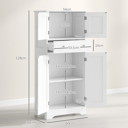 HOMCOM Modern Style Kitchen Buffet Cabinet with Adjustable Shelves, Drawer, and Storage Compartments, Perfect for Dining Room or Living Room, 60 x 30 x 128 cm, White