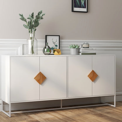 Dressoir – Kast – Opbergkast – Sideboard – Buffetkast – Modern Wit 4-Deurs – MDF Met UV-Laag – Ruime Opbergruimte Met Vierkante Handgrepen