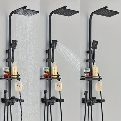 Thermostatische Regendouche – Douche Systeem – Regendouche Set – Thermostaatkraan – Wandmontage – Mat Zwart – Hoogte Verstelbare Douchekop 80-120 cm – Multifunctionele Straal