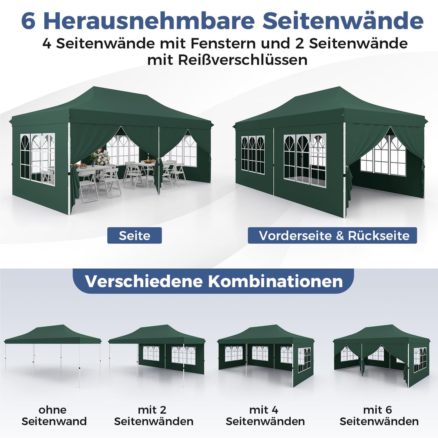 Paviljoen – Tuinpaviljoen – Partytent – Tent – Overkapping – Waterdicht – UV Bescherming 50+ – 3 x 6 Meter – Inclusief 6 Zijwanden en Zandzakken – Groen