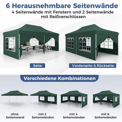 Paviljoen – Tuinpaviljoen – Partytent – Tent – Overkapping – Waterdicht – UV Bescherming 50+ – 3 x 6 Meter – Inclusief 6 Zijwanden en Zandzakken – Groen