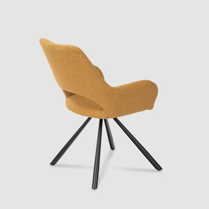 Scandinavische Stoel – Eetkamerstoel – Fauteuil – Relaxstoel – Designstoel – Gele Katoenen Bekleding – Stabiele Metalen Poten – Open Rugleuning – Set Van 2