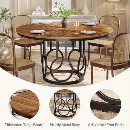 Ronde Eettafel – Ronde Tafel – Keukentafel – Eetkamertafel – Houten Tafel – 120 cm Diameter – Met Metalen Onderstel