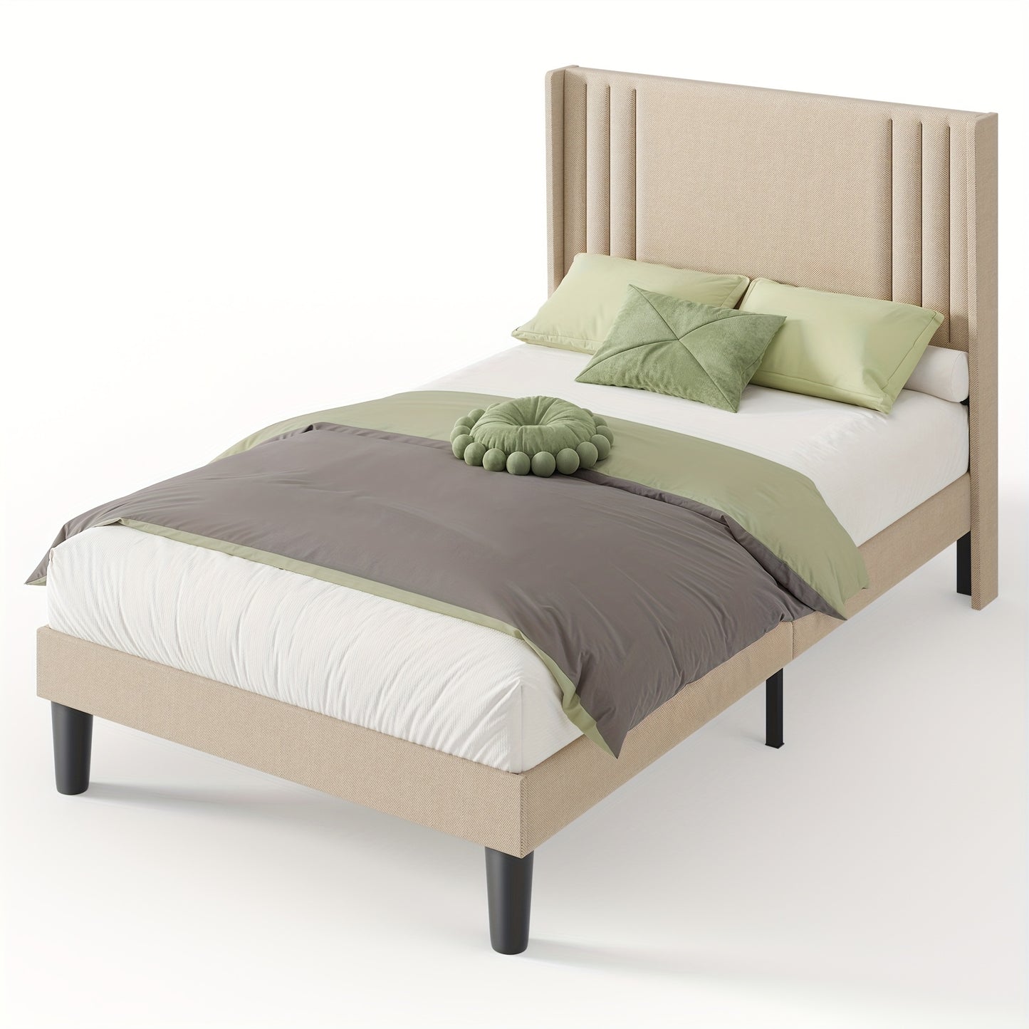 Bedframe – Bedbank – Slaapbank – Tweekepersoonsbed – 120x200 cm – Gestoffeerd Zacht Hoofdbord – Stevige Hardhouten Metalen Constructie – 20 cm Opbergruimte Onder Bed