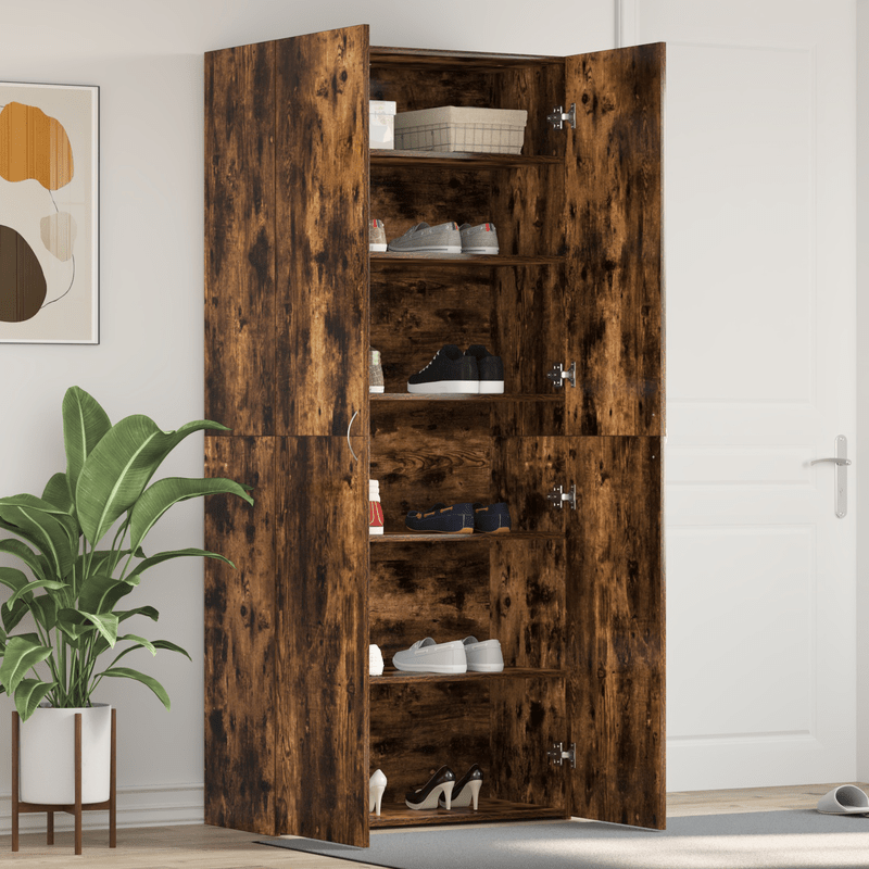 Schoenenkast – Schoenenrek – Schoenenopberger – Schoenenbank – Donkere Eiken Look – Ruim 80x35,5x180 cm – Hoogwaardig Hout