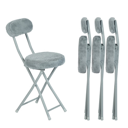 Vouwstoel – Klapstoel – Opklapstoel – Stoel – Kruk Set – Grijs – Kunstbont Bekleding – Metalen Frame – Compact 30x45x75 cm