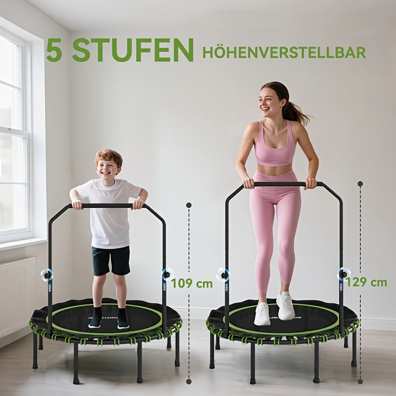 1 Foldable Indoor Fitness Exercise Workout Rebounder | 4-Level Adjustable Foam Handle, Supports Up to 150kg, Green