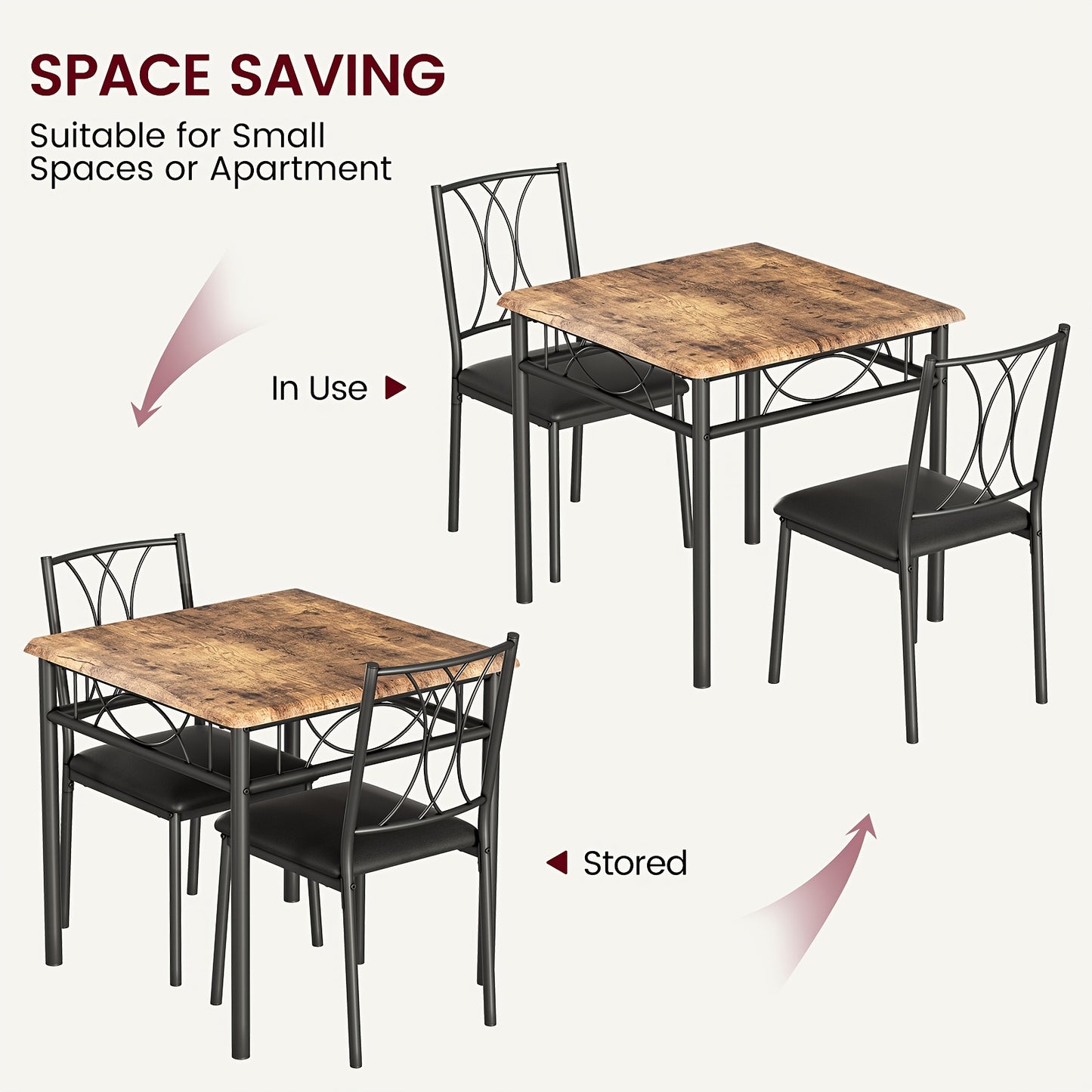 Eettafelset 2 Personen – Bistroset – Keukentafel Set – Diningset – Compact Meubel – Retro Bruin – Comfortabele Gestoffeerde Stoelen – Compact Vierkante Tafel