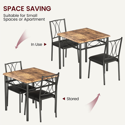 Eettafelset 2 Personen – Bistroset – Keukentafel Set – Diningset – Compact Meubel – Retro Bruin – Comfortabele Gestoffeerde Stoelen – Compact Vierkante Tafel