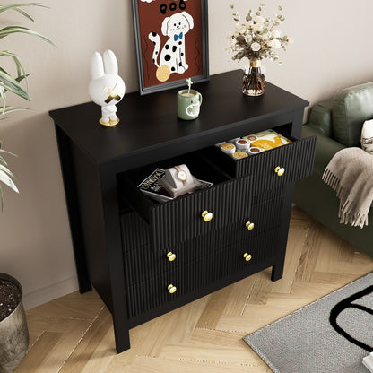 Modern Black Metal Sideboard with Golden-Toned Doors & 4-Drawer Front Cabinet - Heavy-Duty Non-Wood Storage Dresser, Shoe Cabinet for Living Room, Bedroom, Kitchen - -Standing Furniture (≥68.58cm Height, ≥5-Section Assemb