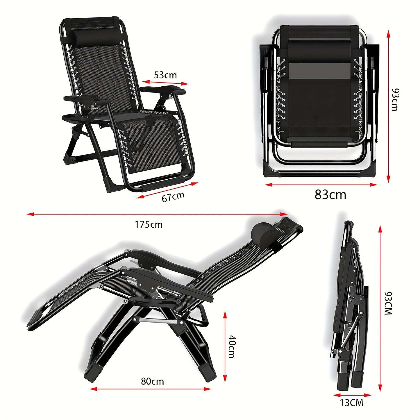 83Cm Extra Wide Patio Lounge Chair, Garden Lounge Chair with Removable Headrest And Thick Seat Cushion, Foldable Lounge Chair Suitable for Seaside, Patio, Garden