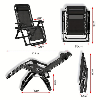 83Cm Extra Wide Patio Lounge Chair, Garden Lounge Chair with Removable Headrest And Thick Seat Cushion, Foldable Lounge Chair Suitable for Seaside, Patio, Garden