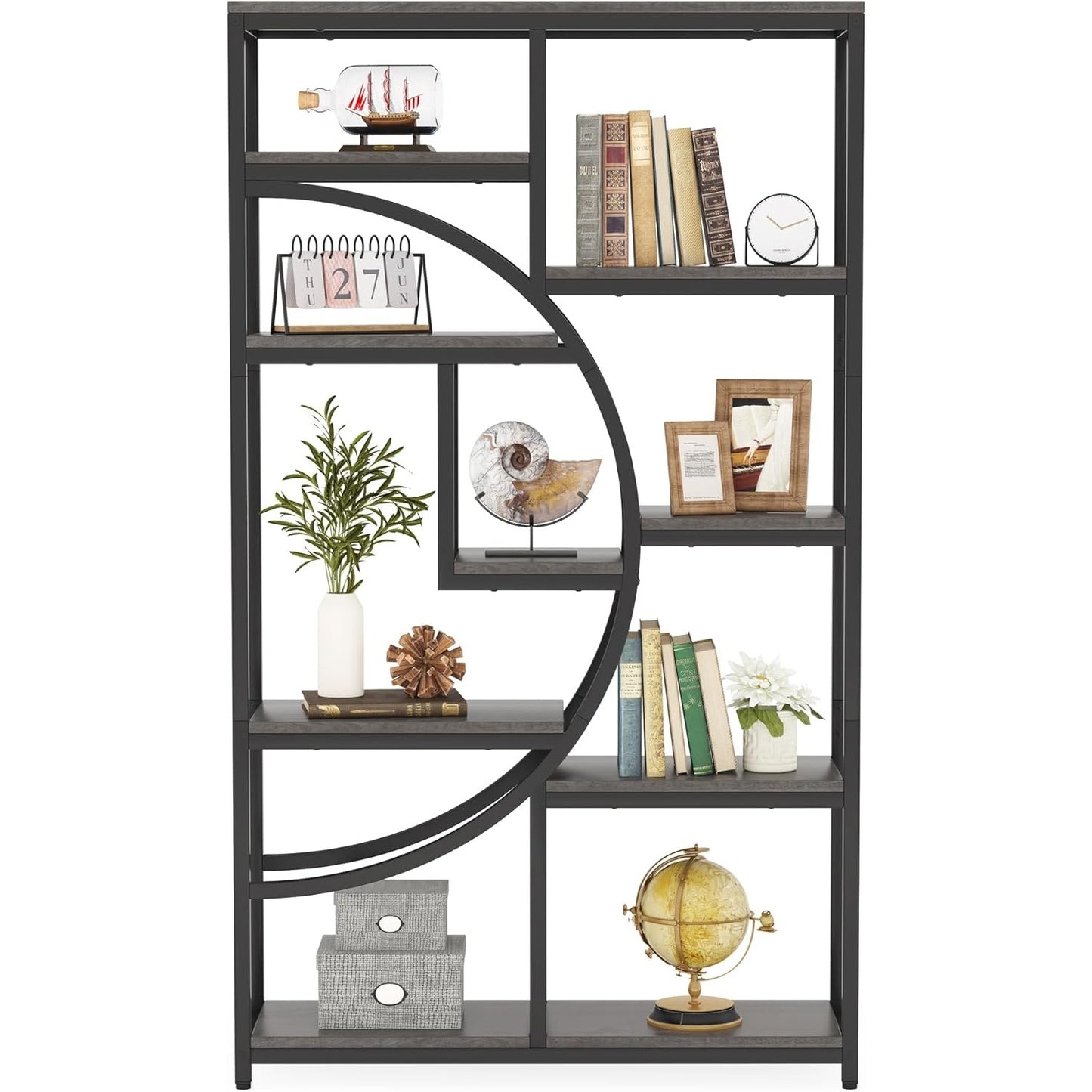 Boekenkast – Boekplank – Boekenrek – Vakkenkast – Opbergkast – Industrieel Design – 5 Laags – Vrijstaand – MDF Hout – Grijs – Ruimtebesparend – Eenvoudige Montage
