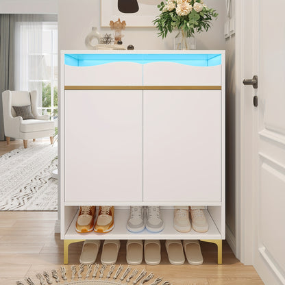 Schoenenkastje – Schoenenrek – Schoenenopberger – Schoenenkast – Schoenenhouder – Modern – Ruimtebesparend – Wit Metaal – Gouden Deur