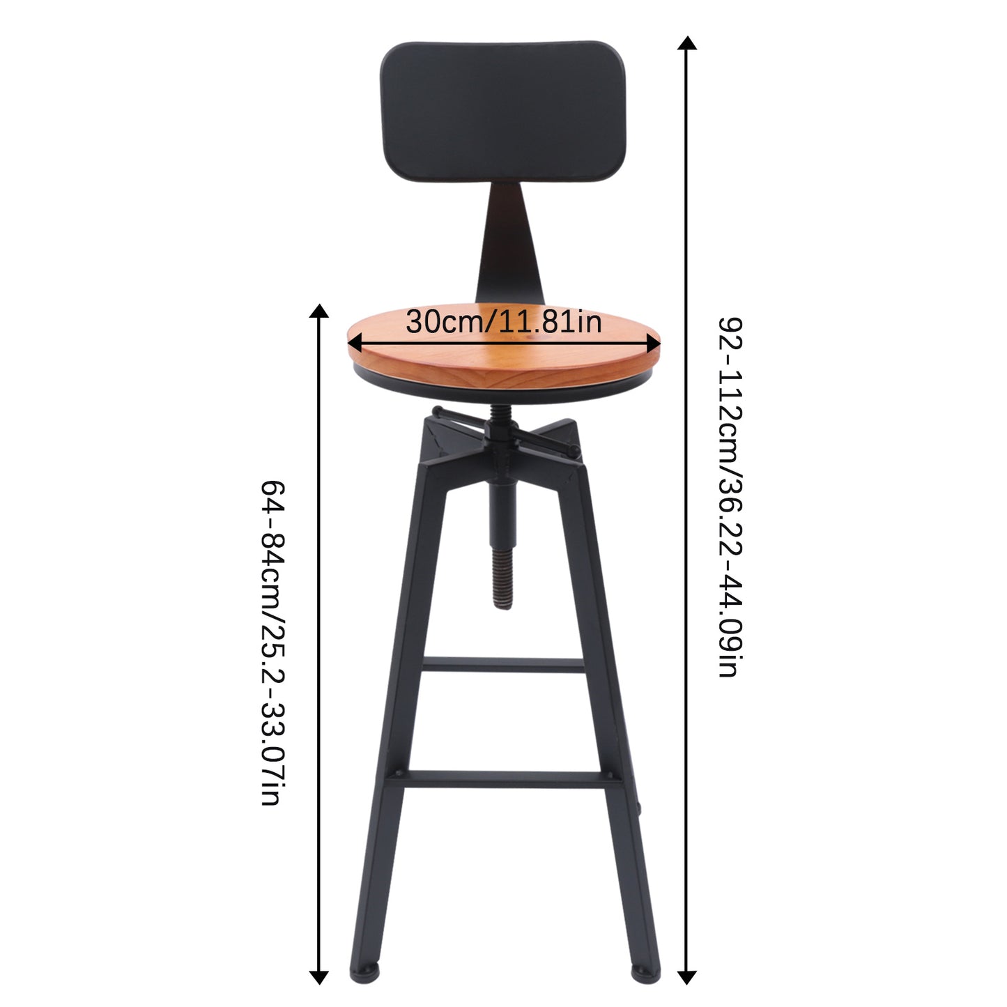 Barstoel – Barkruk – Barstoel Kruk – Barkrukken – Barstoelen – Verstelbare Zithoogte 64-84 cm – Industriële Metaal Houten Zitting