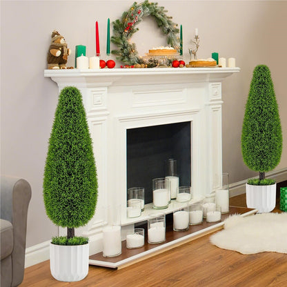Kunstcipres – Kunstboom – Kunstplant – Sierplant – Kamerplant – Set Van 2 – 90 cm Hoog – Zonbestendig PE Materiaal