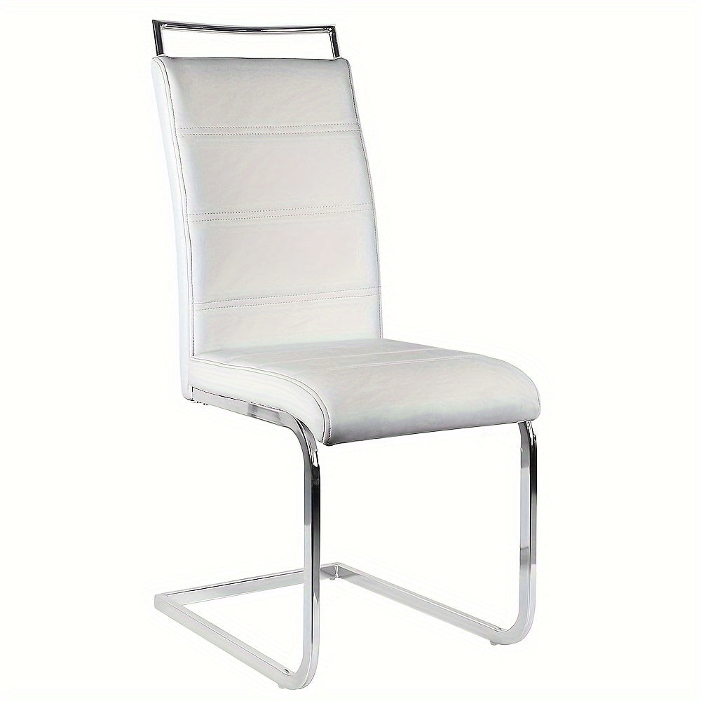 Eetkamerstoelen Set 2 Stuks – Stoelen – Keukenstoelen – Barkrukken – Bijzetstoelen – Moderne Witte Armless Stoelen – Gebogen Rugleuning – PU Kunstleer & Roestvrijstalen Frame – Zacht Gevuld – Max 150kg Draagkracht