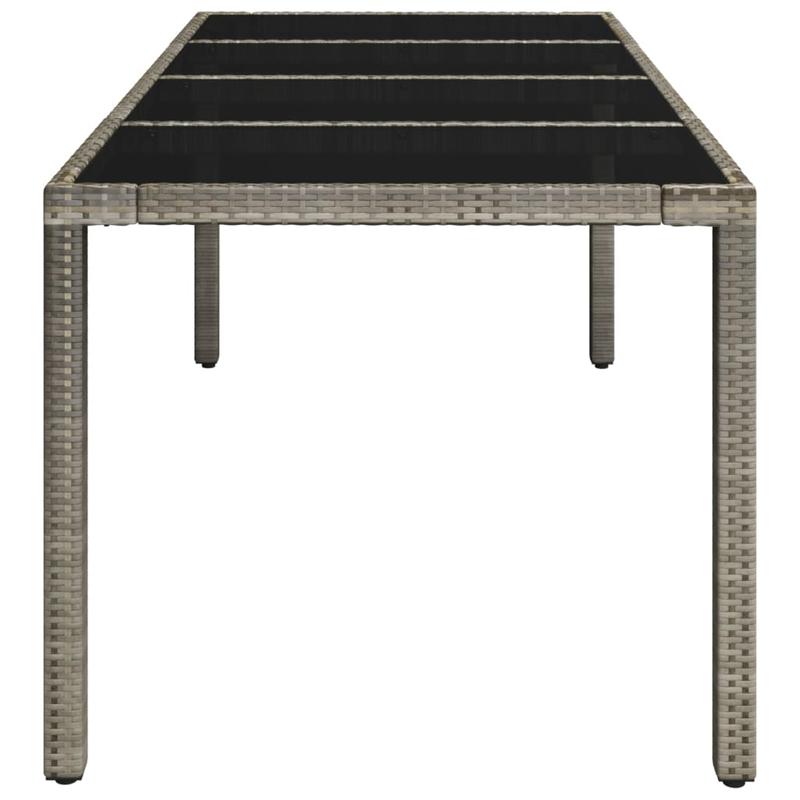 Tuintafel – Buiten Tafel – Tuinmeubel – Terrastafel – Rattan Tafel – Grijs – Weerbestendig Poly Rattan – Glas Tafelblad 190x90x75 cm