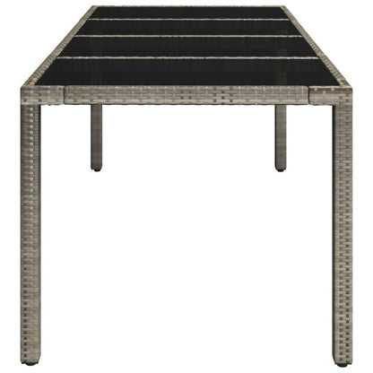 Tuintafel – Buiten Tafel – Tuinmeubel – Terrastafel – Rattan Tafel – Grijs – Weerbestendig Poly Rattan – Glas Tafelblad 190x90x75 cm