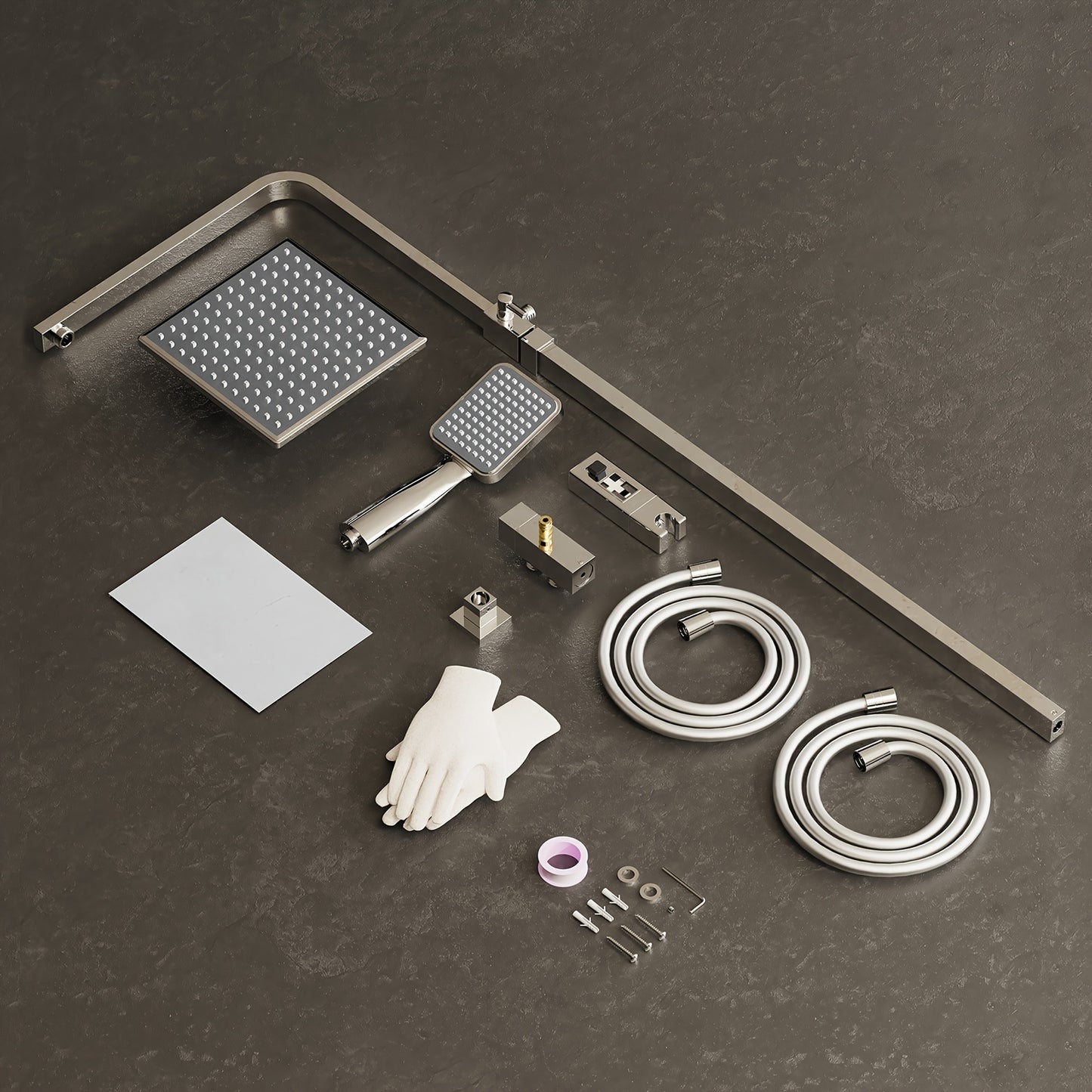 Modern 3-Function Thermostatic Shower System with Rainfall Shower Head & Handheld Spray - Wall-Mounted Square Design, Adjustable Temperature Control, No Batteries/Electrical Required, Easy Installation for Contemporary Bathro