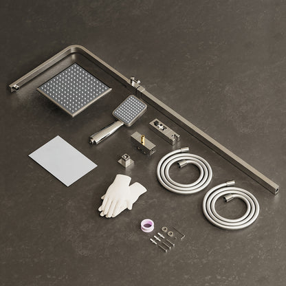 Modern 3-Function Thermostatic Shower System with Rainfall Shower Head & Handheld Spray - Wall-Mounted Square Design, Adjustable Temperature Control, No Batteries/Electrical Required, Easy Installation for Contemporary Bathro