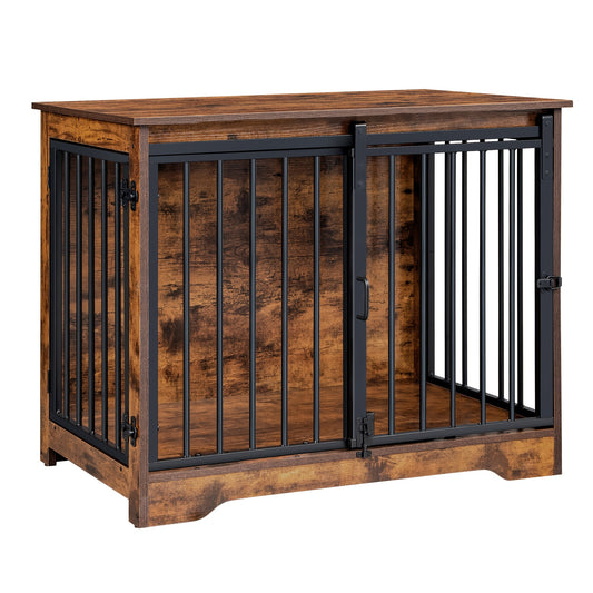 Dog Cage Furniture, 81cm Dog Crate, 2 Doors, Modern Indoor Dog Cage For Small/Medium/Large Dogs Up To 100kg, Side Table, Dog Cage For Home 55 X 81 X 67.2 Cm, Vintage Brown