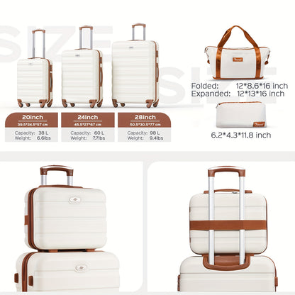 Koffer Set – Reiskoffer – Bagage – Trolley – Spinner – 5-delig 20/24/28 inch – Lichtgewicht & Stilloopwielen – Combinatieslot & Uitschuifbare Handgreep – Zwart/Bruin