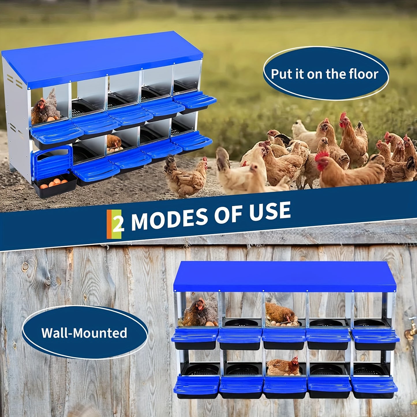 Kippenhok – Nestkast – Legnest – Pluimveehok – Kippenren – Gegalvaniseerd Staal – Waterbestendig Dak – Uitneembare Egg Tray