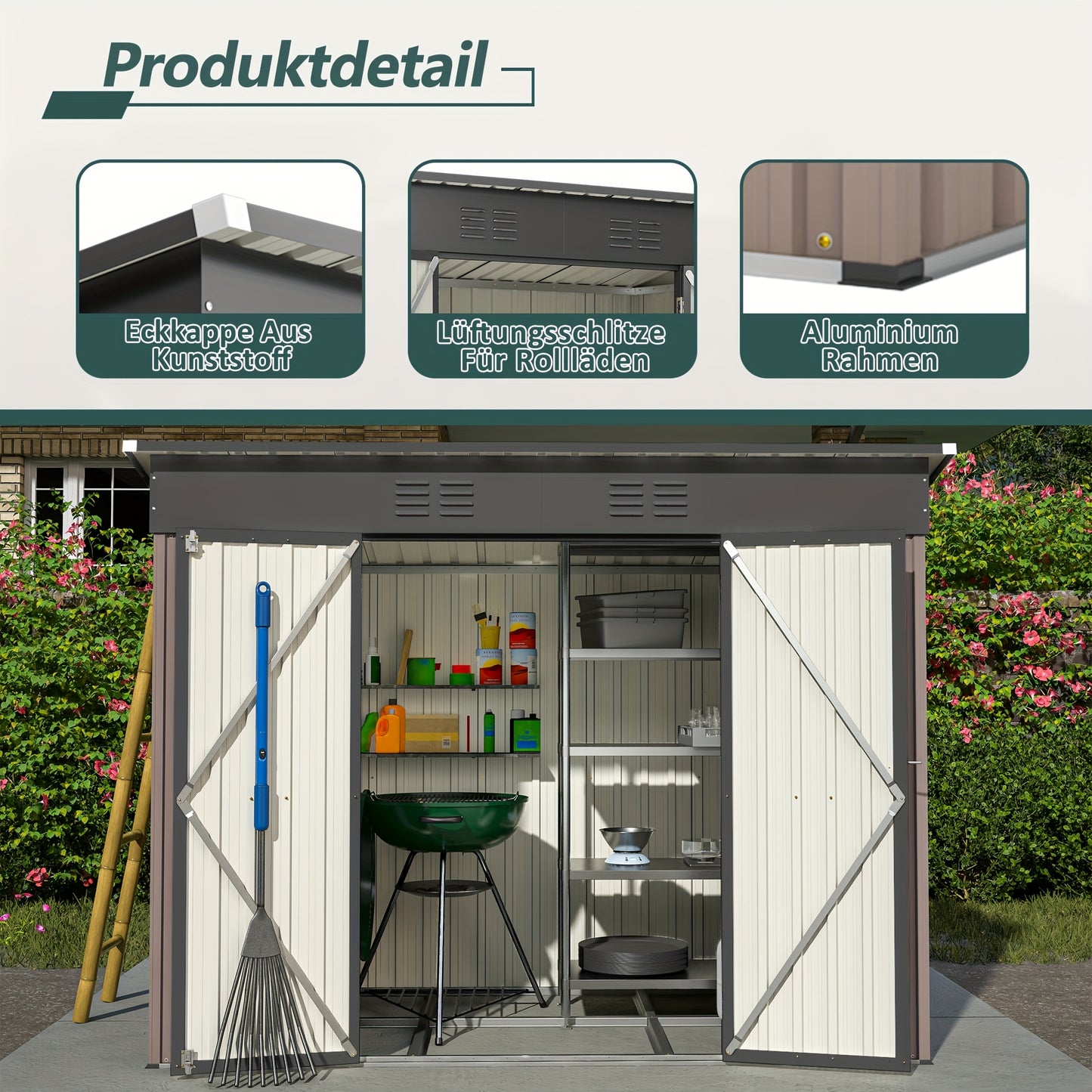 Metalen Opbergschuur – Tuinschuur – Fietsenberging – Tuingereedschapberging – Buitenberging – Verzinkt Staal – Ventilatie – Slot – 243,8x121,9 cm – Afneembaar