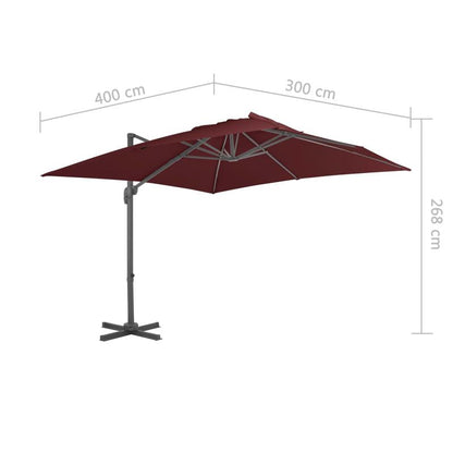 Zwevende Parasol – Hangende Parasol – Terrasparasol – Balkonparasol – 400x300 Cm – Kantelbaar – 360° Draaibaar