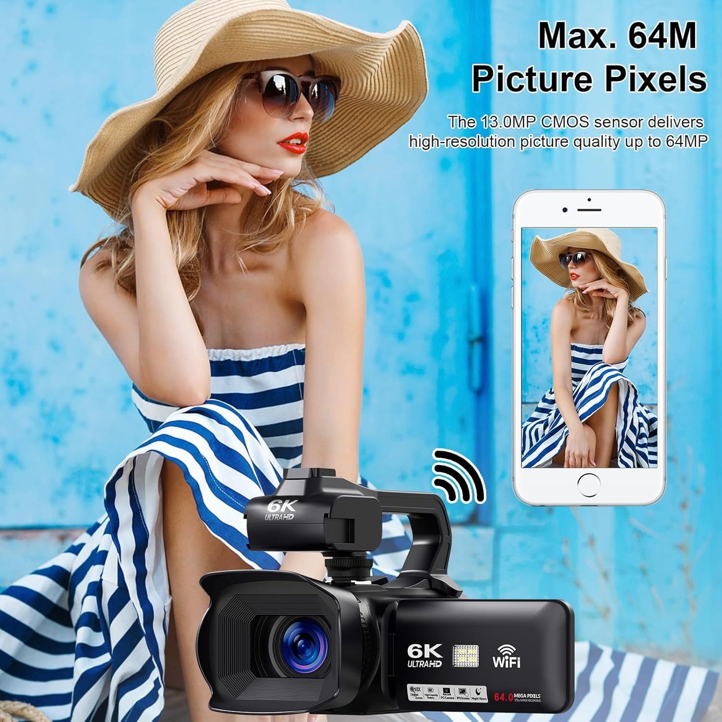Vlogcamera – Compactcamera – Videocamera – Fotocamera – Vlogging Camera – 6K Ultra HD Video – Nachtzicht & 18x Digitale Zoom – 64MP – Touchscreen – Wifi – Inclusief Microfoon & Afstandsbediening – Zwart