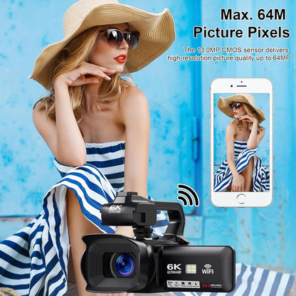 Vlogcamera – Compactcamera – Videocamera – Fotocamera – Vlogging Camera – 6K Ultra HD Video – Nachtzicht & 18x Digitale Zoom – 64MP – Touchscreen – Wifi – Inclusief Microfoon & Afstandsbediening – Zwart