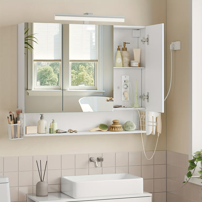 Badkamerkastje – Spiegelkast – Wandkast – Opbergkast – Badkamermeubel – Cloud White – 16,5 x 90 x 75 cm – Wandmontage – Drie Deuren Met Spiegel