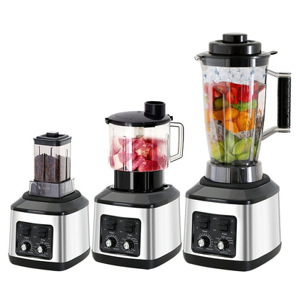 3-in-1 Elektrische Blender – Multifunctionele Mixer – Sapcentrifuge – Smoothiemaker – Keukenmachine – 9500W Krachtige Motor – 3L, 1,5L en 0,5L Containers
